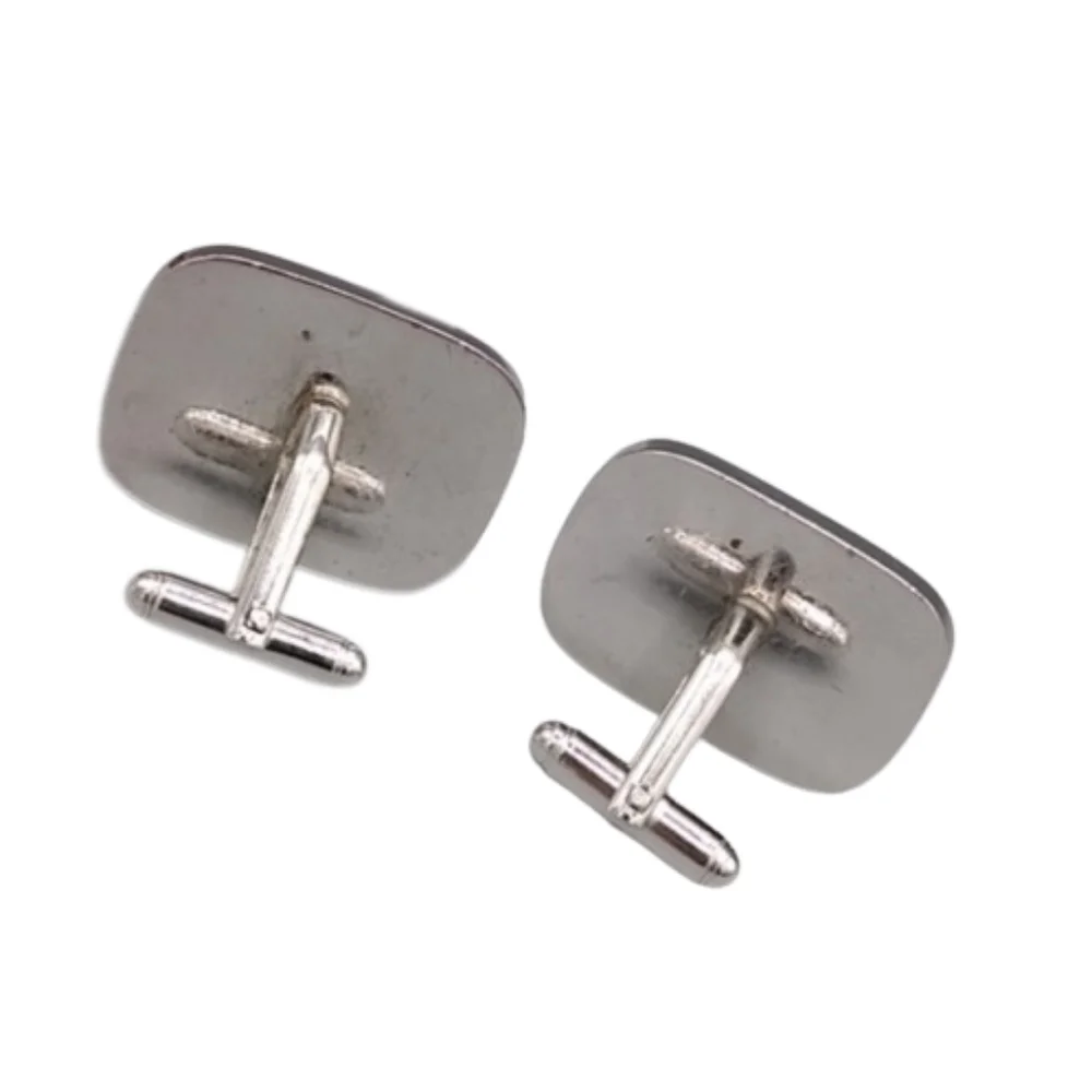Men's Silver Etched Geometric Cuff Links Vintage